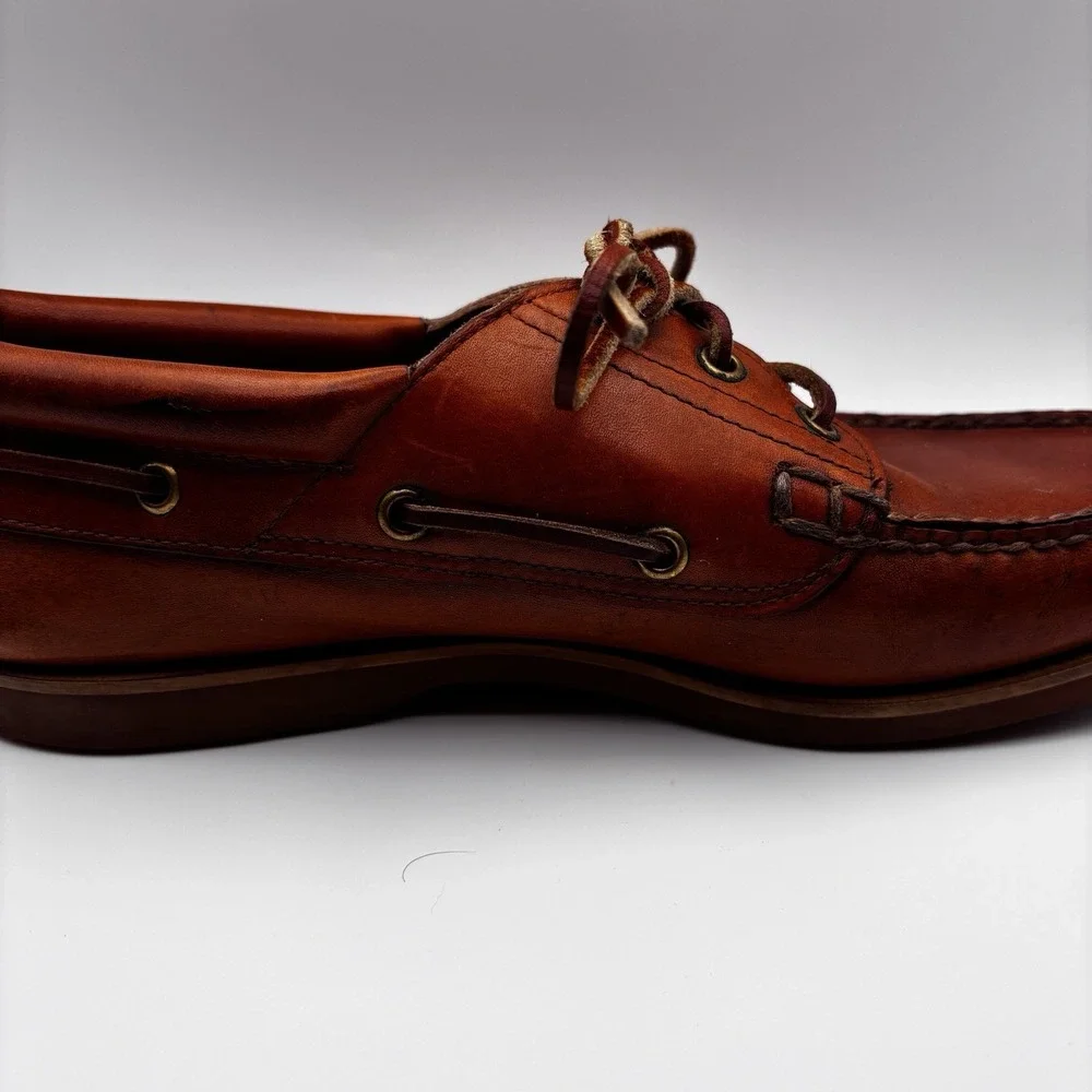 Vintage Timberland‎ USA Men's 3-Eye Lug Boat Shoes Vibram Sole Leather 9.5M